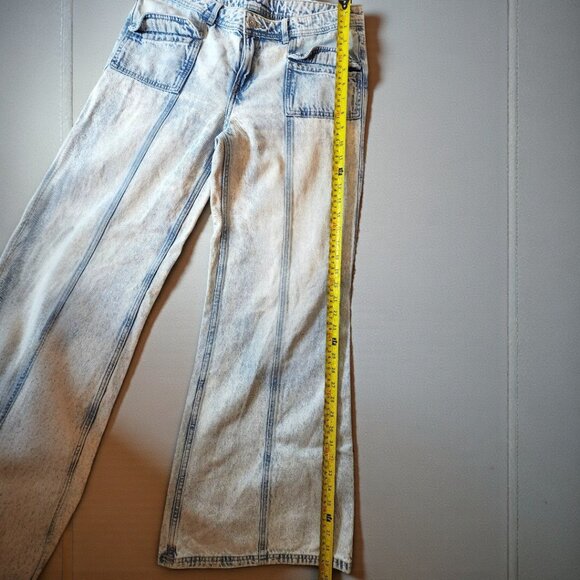 H&M Divided Wide Leg Jeans Acid Wash Utility Cargo High Rise Y2K Skater Size 8 - Picture 7 of 11